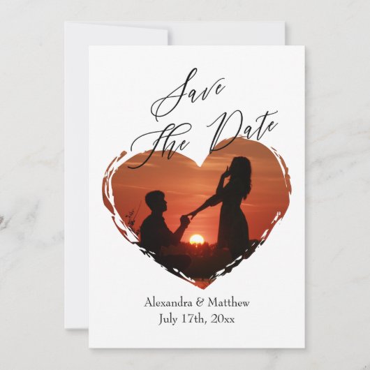 Modernes, elegantes Script Minimalistisch Heart Fo Save The Date (Vorderseite)