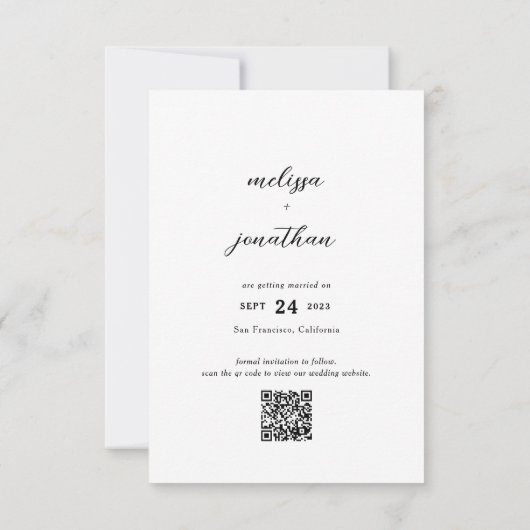 Modernes, elegantes Script mit vollständigem Foto Save The Date (Rückseite)