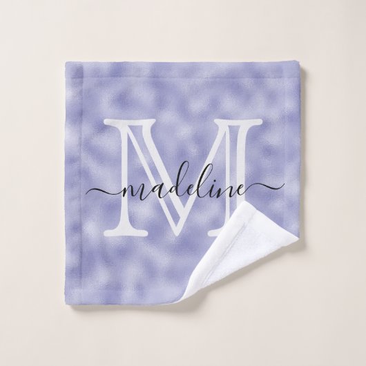 Modernes, elegantes Script Monogram Lila Foil Badhandtuch Set (Waschlappen)