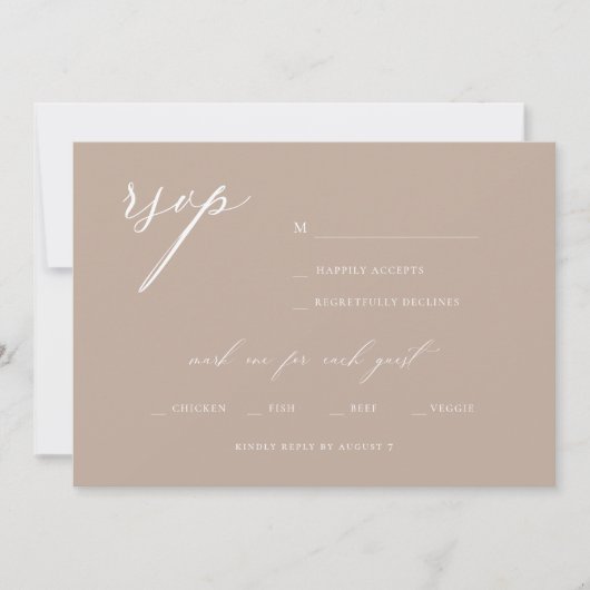 Modernes, elegantes Script Olive Wedding RSVP Einladung (Vorderseite)