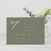 Modernes, elegantes Script Olive Wedding RSVP Einladung (Stehend Vorderseite)