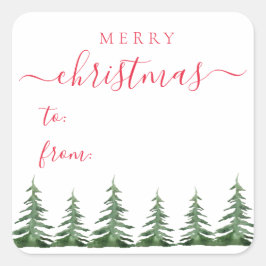 Modernes & elegantes Script Pine Trees Weihnachtsg Quadratischer Aufkleber