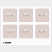 Modernes, elegantes Script-Produktlabel Quadratischer Aufkleber (Blatt)