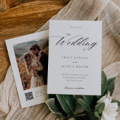 Modernes, elegantes Script QR Foto Hochzeitseinlad Einladung