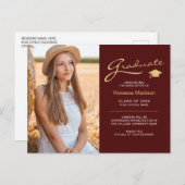 Modernes, elegantes Script Red & Gold | 2 Foto Gra Postkarte (Vorne/Hinten)