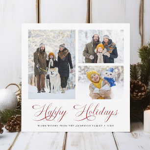 Modernes, elegantes Script Red Happy Holidays 3 Fo Feiertagskarte