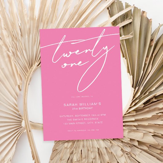 Modernes, elegantes Script Rosa 21. Geburtstag Par Einladung