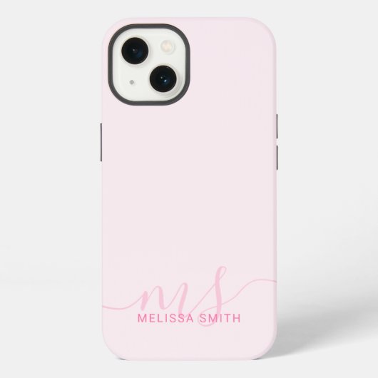 Modernes, elegantes Script Rosa Initial Monogram iPhone Hülle (Rückseite)