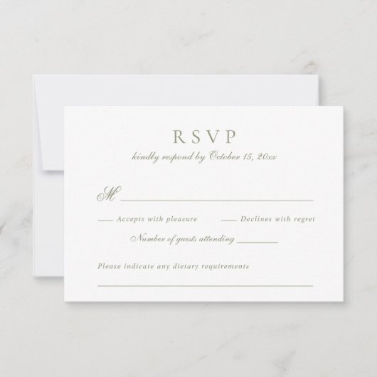 Modernes, elegantes Script Sage Green Wedding RSVP Einladung (Vorderseite)