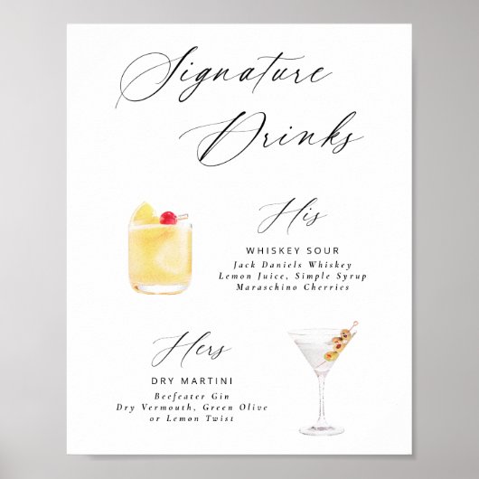 Modernes, elegantes Script-Signature Drinks Poster (Vorne)