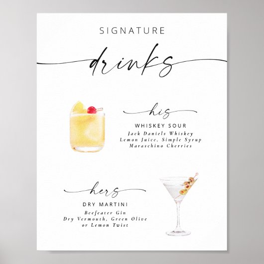 Modernes, elegantes Script-Signature Drinks Poster (Vorne)