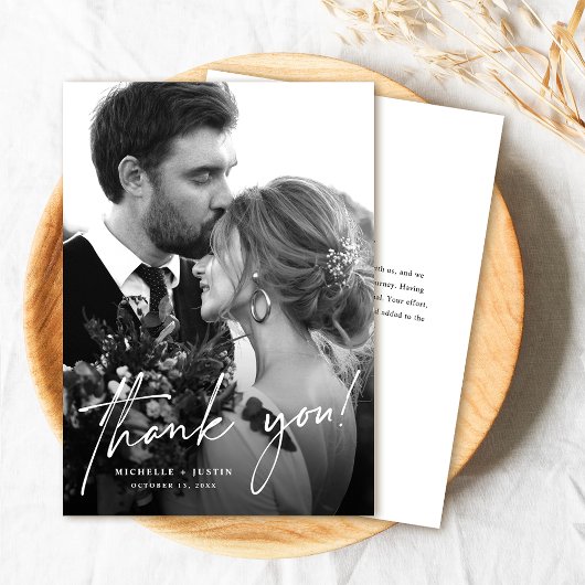 Modernes, elegantes Script Simple Wedding Foto Dankeskarte
