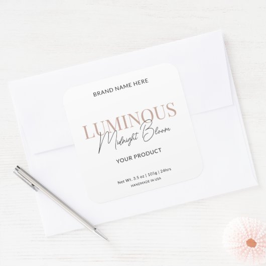 Modernes, elegantes Script Skincare Packaging Labe Quadratischer Aufkleber (Umschlag)