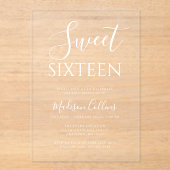 Modernes, elegantes Script Sweet 16 Acryleinladungen (Vorderseite)
