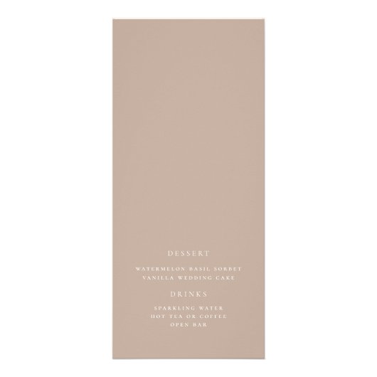 Modernes, elegantes Script Taupe Wedding Menu Werbekarte (Hinten)