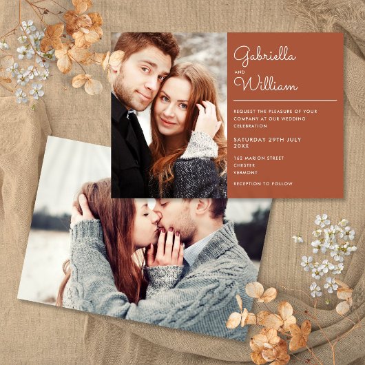 Modernes, elegantes Script Terracotta 2 Foto Weddi Einladung