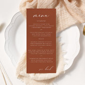 Modernes, elegantes Script Terracotta Wedding Menu Werbekarte