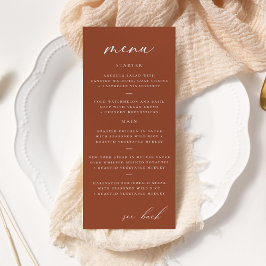 Modernes, elegantes Script Terracotta Wedding Menu Werbekarte