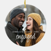 Modernes, elegantes Script Verlobt Couple Foto Keramik Ornament (Hinten)