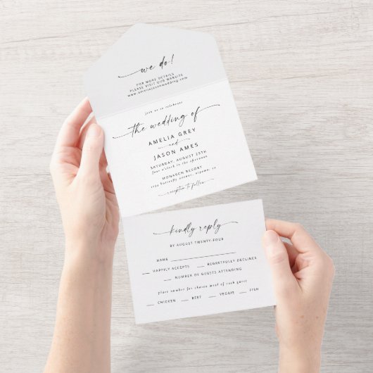 Modernes, elegantes Script Weddin - alles in einer All In One Einladung (Abreißen)