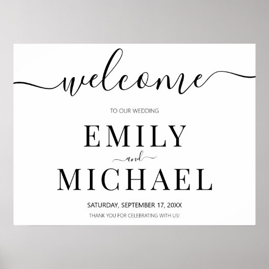 Modernes, elegantes Script-Wedding-Begrüßungszeich Poster (Vorne)