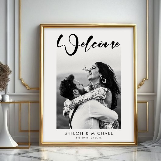 Modernes, elegantes Script Wedding Foto Begrüßungs Poster