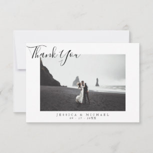 Modernes, elegantes Script Wedding Foto Danke Kart