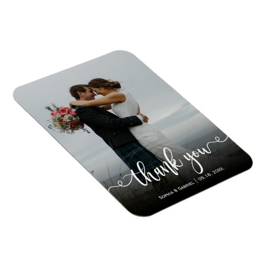 Modernes, elegantes Script Wedding Foto Vielen Dan Magnet (Rechte Seite)