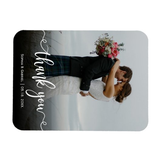 Modernes, elegantes Script Wedding Foto Vielen Dan Magnet (Horizontal)