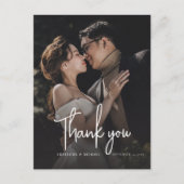 Modernes, elegantes Script Wedding Foto Vielen Dan Postkarte (Vorderseite)