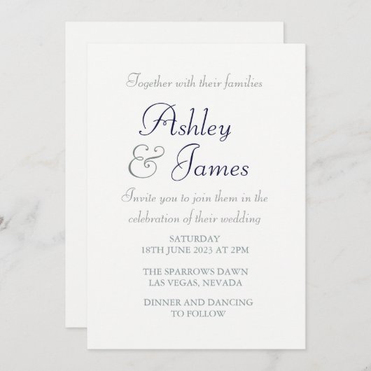 Modernes, elegantes Script White Blue Einfache Hoc Einladung (Vorne/Hinten)