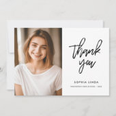 Modernes, elegantes Script Zwei-Foto-Abschluss Dankeskarte (Vorderseite)