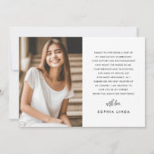 Modernes, elegantes Script Zwei-Foto-Abschluss Dankeskarte (Rückseite)