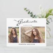 Modernes, elegantes Skript | 2 FOTO ABSCHLUSS Ankündigung (Stehend Vorderseite)