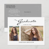 Modernes, elegantes Skript | 2 Foto Grad Bekanntga Postkarte (Vorne/Hinten)