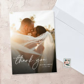 Modernes, elegantes Skript 2 Fotos Hochzeit Dankeskarte