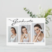 Modernes, elegantes Skript | 3 FOTO ABSCHLUSS Ankündigung (Stehend Vorderseite)