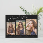 Modernes, elegantes Skript | 3 FOTO ABSCHLUSS Dankeskarte (Stehend Vorderseite)