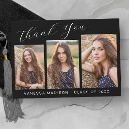 Modernes, elegantes Skript | 3 FOTO ABSCHLUSS Dankeskarte