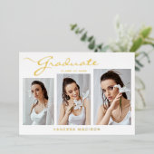 Modernes, elegantes Skript | 3 Foto Grad Bekanntga Folieneinladung (Stehend vorne)