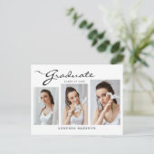Modernes, elegantes Skript | 3 Foto Grad Bekanntga Postkarte (Stehend Vorderseite)