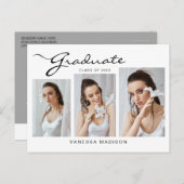 Modernes, elegantes Skript | 3 Foto Grad Bekanntga Postkarte (Vorne/Hinten)