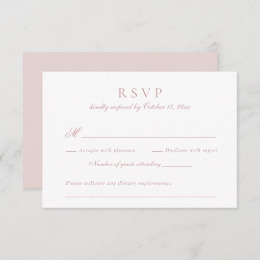 Modernes, elegantes Skript Blush Pink Wedding RSVP Einladung (Vorne/Hinten)