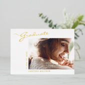 Modernes, elegantes Skript | Foto Grad Bekanntgabe Folieneinladung (Stehend vorne)