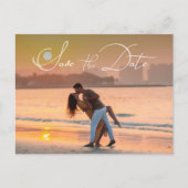 Modernes, elegantes Skript-Foto Hochzeit speichern Ankündigungspostkarte (Vorderseite)