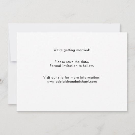 Modernes, elegantes Skript-Foto Hochzeit speichern Save The Date (Rückseite)