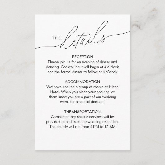 Modernes, elegantes Skript-Hochzeitdetails QR-Code Begleitkarte (Vorderseite)