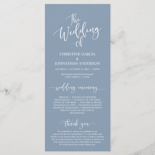 Modernes, elegantes Skript, Hochzeitsfeier Programm (Vorderseite)