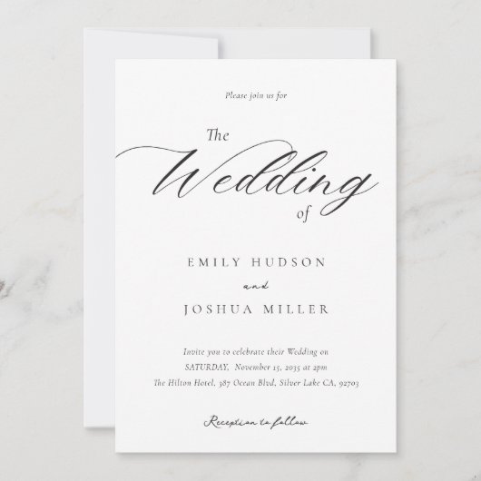 Modernes, elegantes Skript in einer Hochzeit Einladung (Vorderseite)