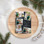 Modernes, elegantes Skript mit mehreren Fotos schw Feiertagskarte<br><div class="desc">Moderne minimale stilvolle Multi-Foto-Wohngestaltung elegante Drehbuch-Text Ruhe,  Freude und Liebe Weihnachtskarte,  ideal Jubiläum. Moderne Trend-Schwarz-Farbe kann geändert werden.</div>